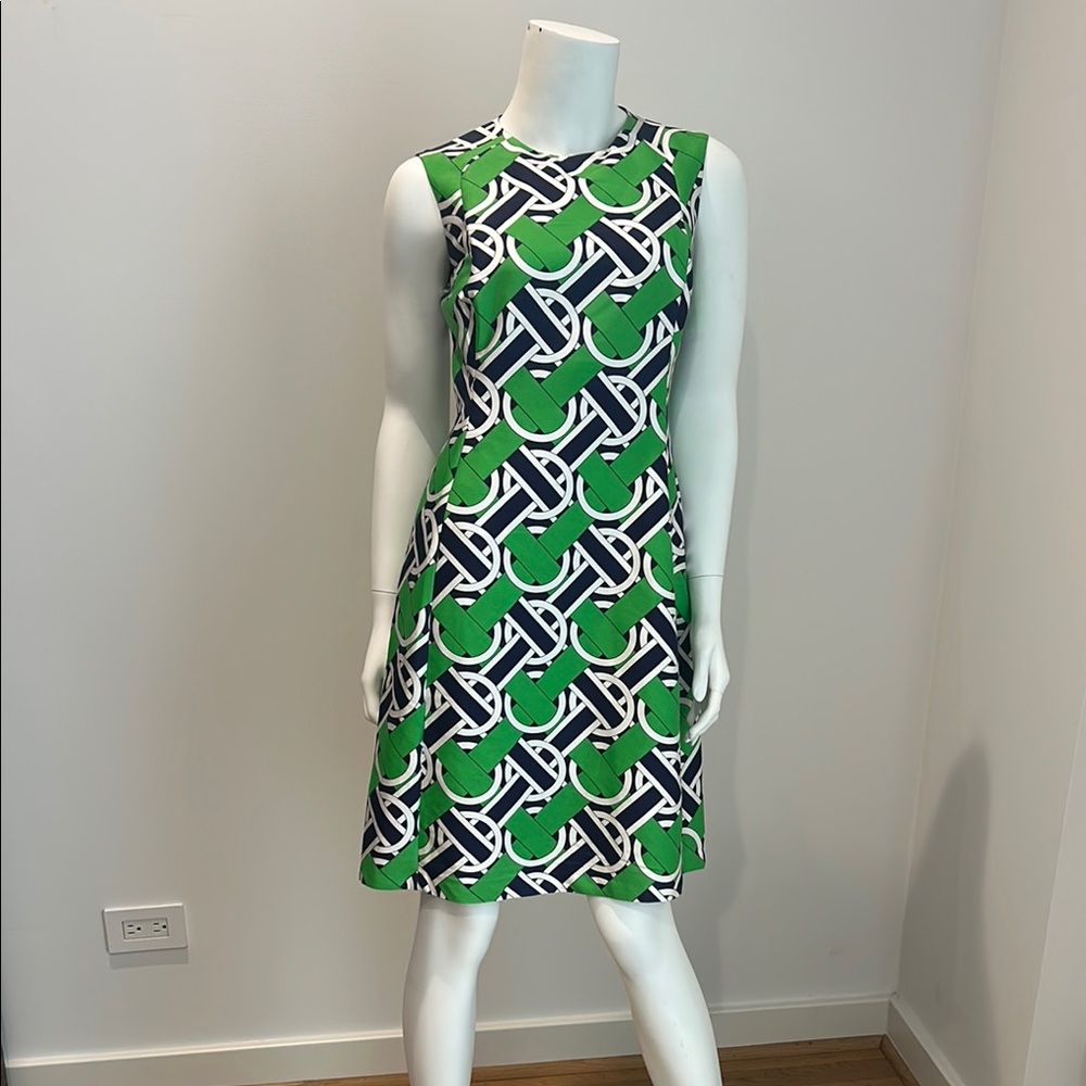 Elizabeth McKay Green and Blue Sheath Midi Dress Sleeveless